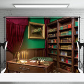 Aperturee - Retro Luxury Desk Books Green Wall Photo Backdrop